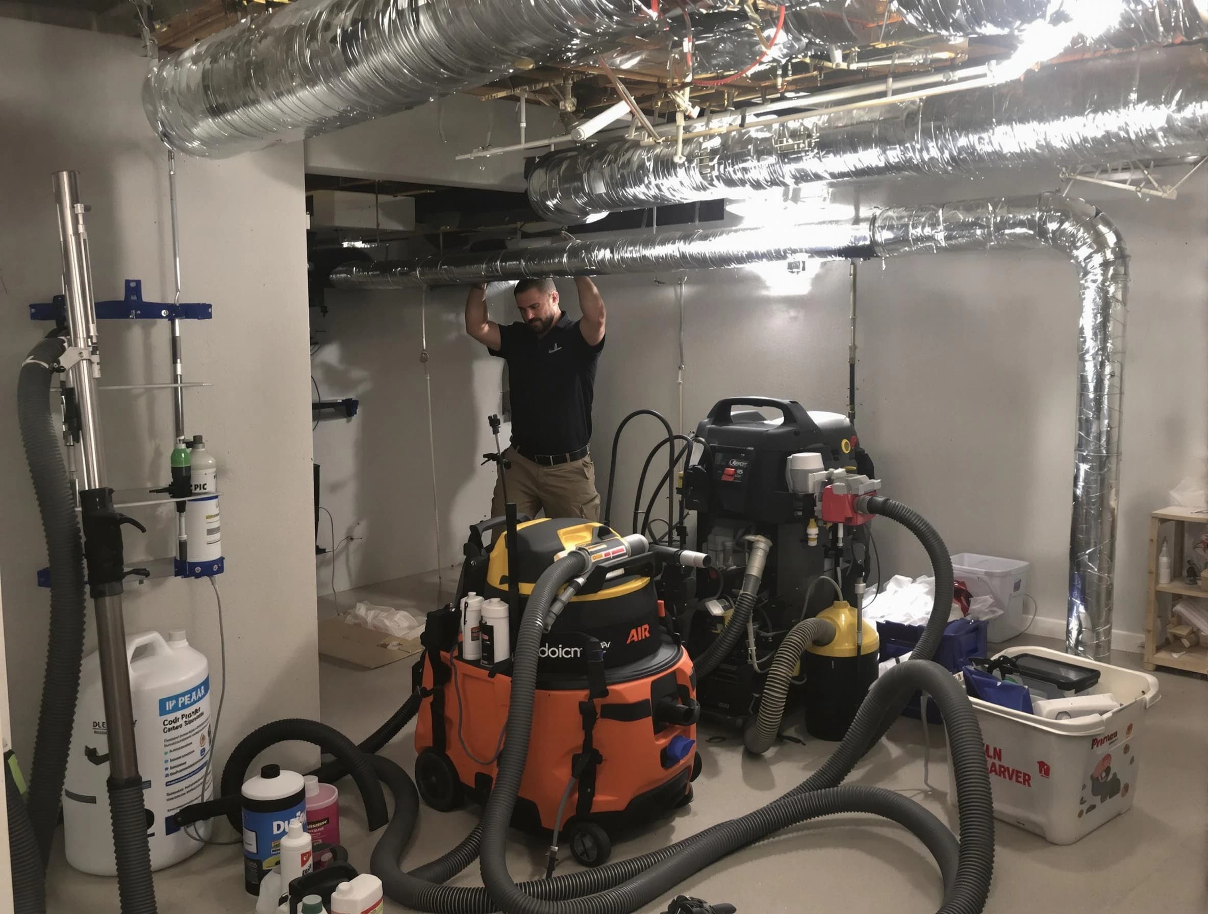 Chattahoochee Hills Air Duct Cleaning specialist performing professional mold removal from air ducts using safety equipment in Chattahoochee Hills