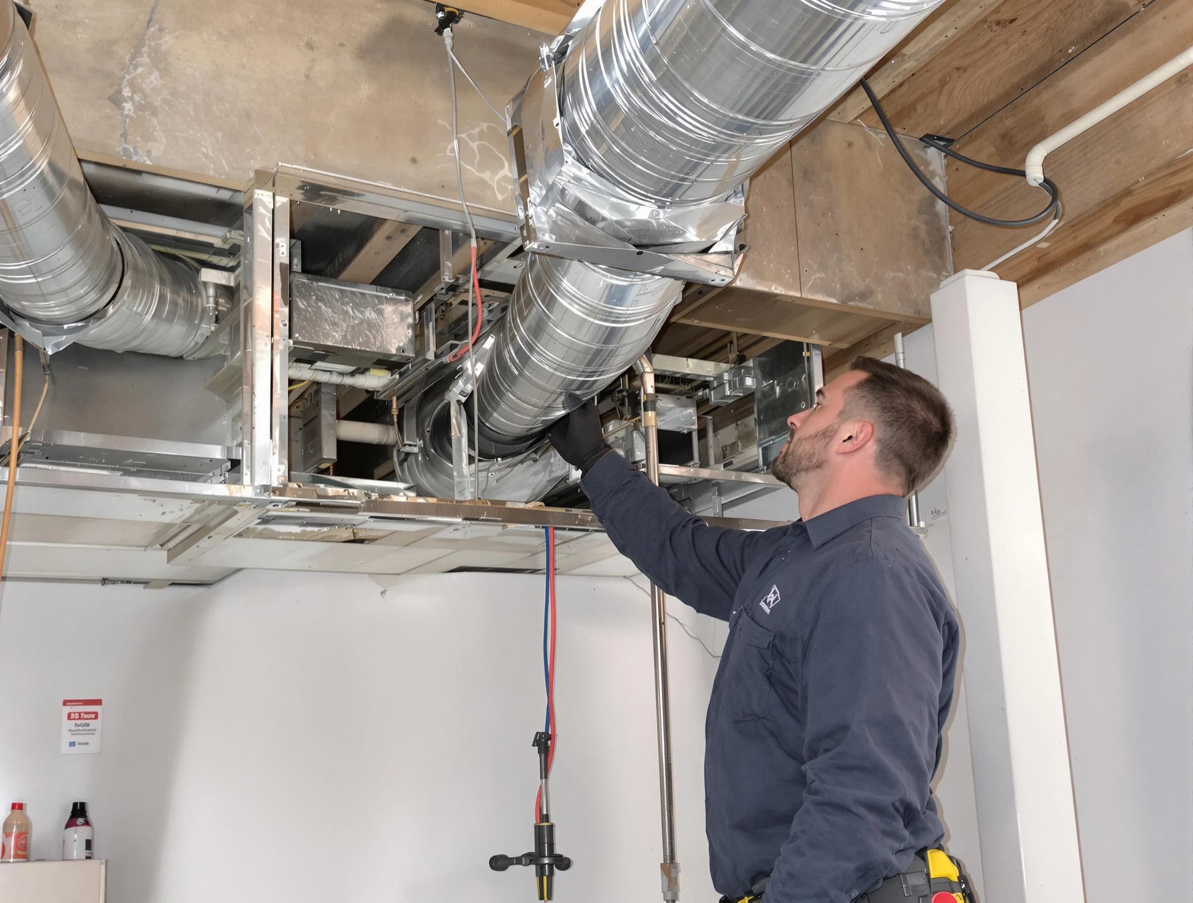 Chattahoochee Hills Air Duct Cleaning technician performing professional air duct repair using specialized tools in Chattahoochee Hills