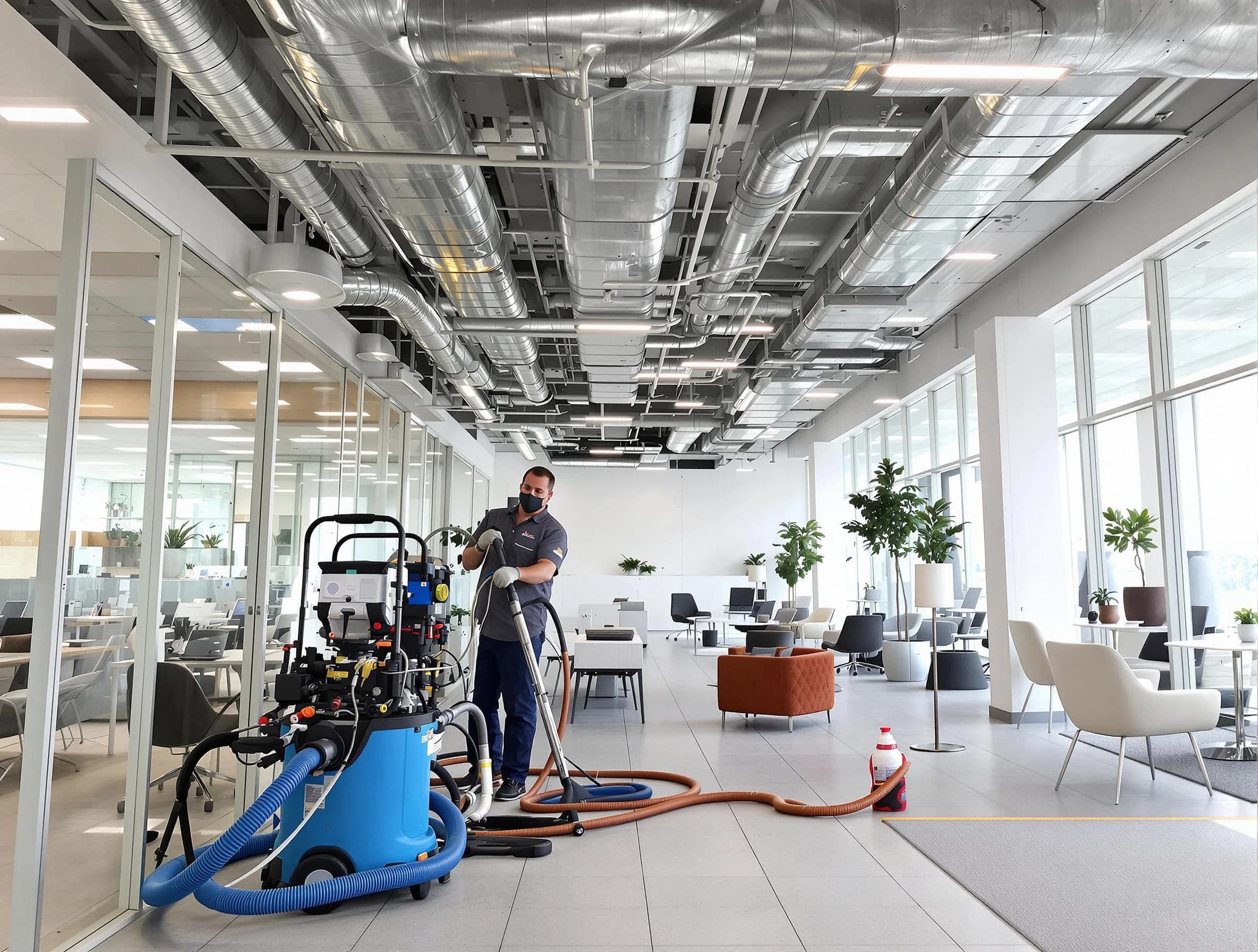 Chattahoochee Hills Air Duct Cleaning team conducting comprehensive commercial duct cleaning at a business location in Chattahoochee Hills