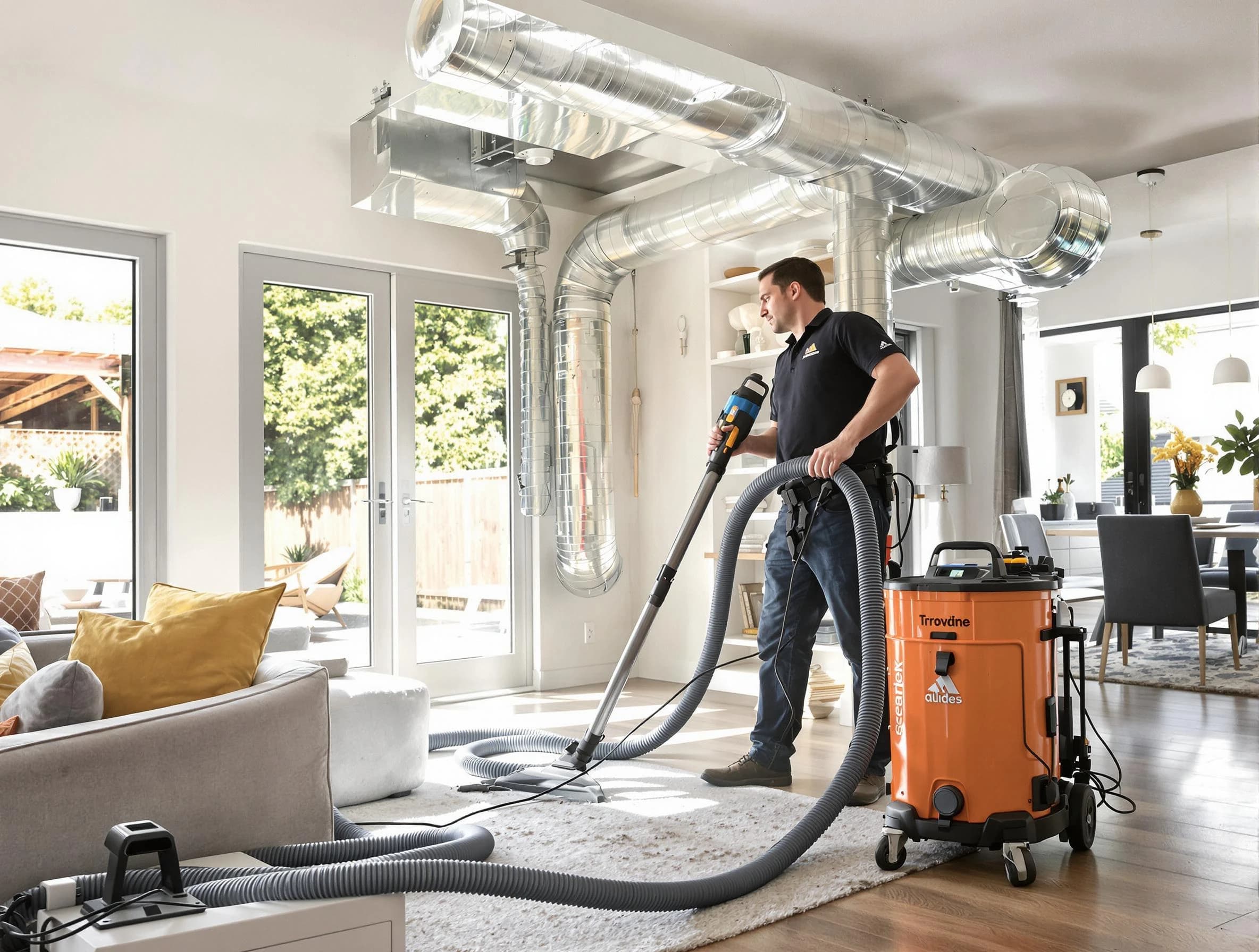 Chattahoochee Hills Air Duct Cleaning specialist performing thorough residential duct cleaning using advanced equipment in Chattahoochee Hills