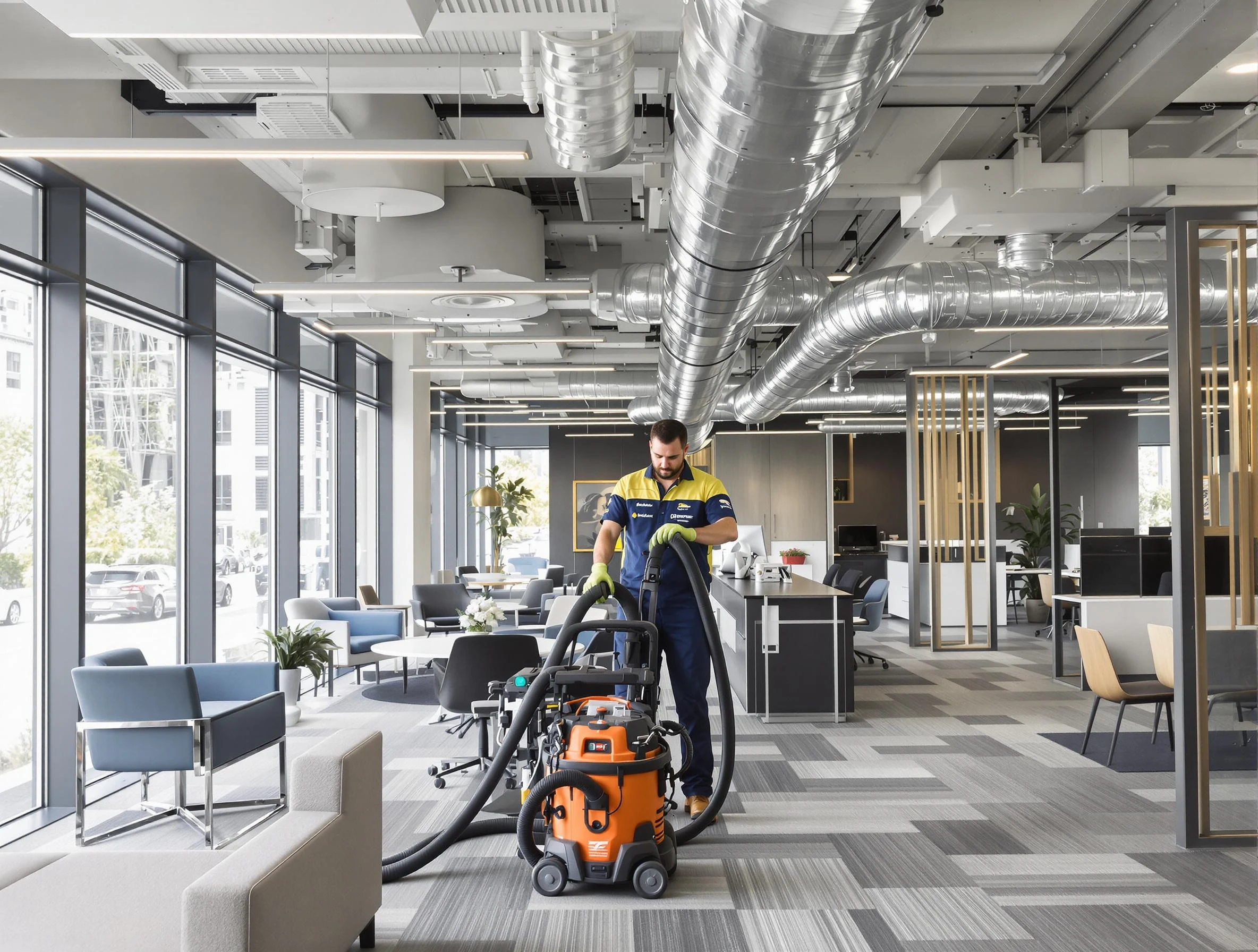 Chattahoochee Hills Air Duct Cleaning team performing thorough commercial duct cleaning at a Chattahoochee Hills business center